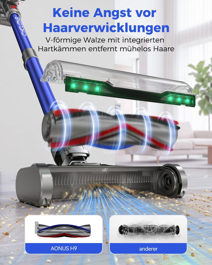 aonus Akku Staubsauger 60000Pa 650W 80Min Staubsauger Kabellos, Blau, Blau