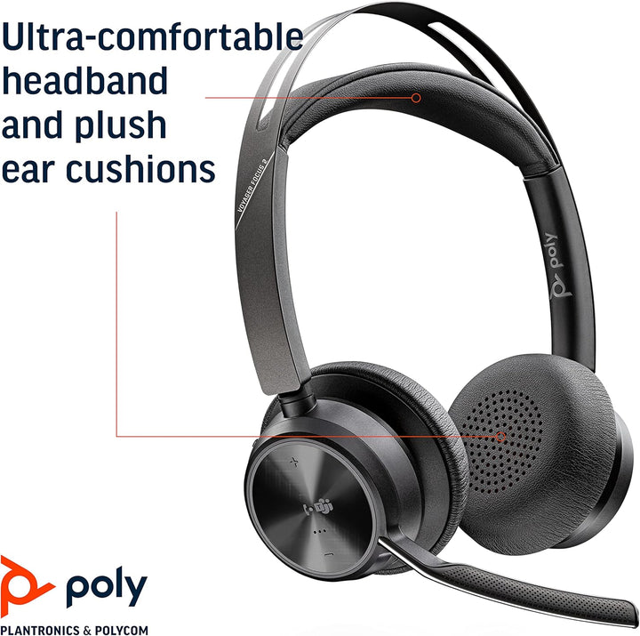 Poly - Voyager Focus 2 Office USB-A (Plantronics) - Bluetooth Dual-Ear (Stereo) Headset with Boom Mi
