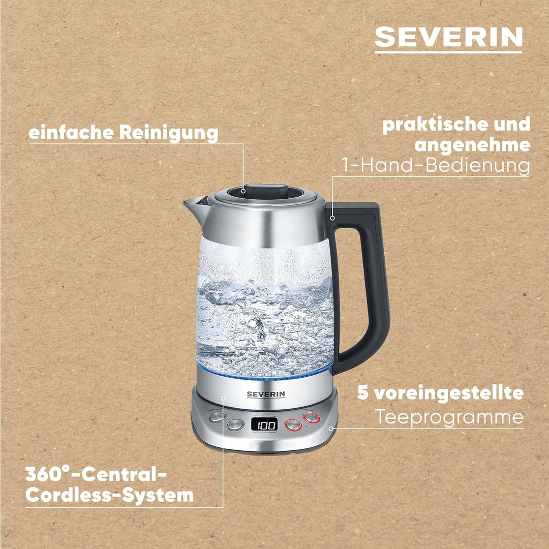 SEVERIN Glas Tee- &amp; Wasserkocher Deluxe, Teekocher mit einstellbarer Temperatur &amp; Ziehzeit, Wasserko