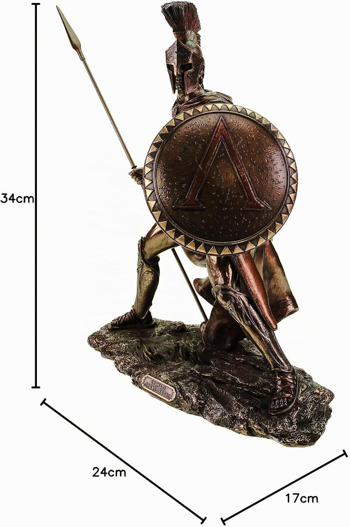 Veronese Leonidas mit Schild und Speer Figur Feldherr Spartaner bronziert