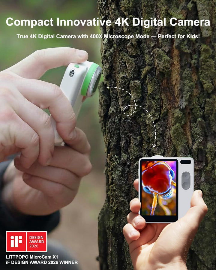 MicroCam X1 4K Digitalkamera mit 400X Mikroskop, 12,3MP BSI CMOS, Autofokus, 8,9 cm LCD | Kompakte P