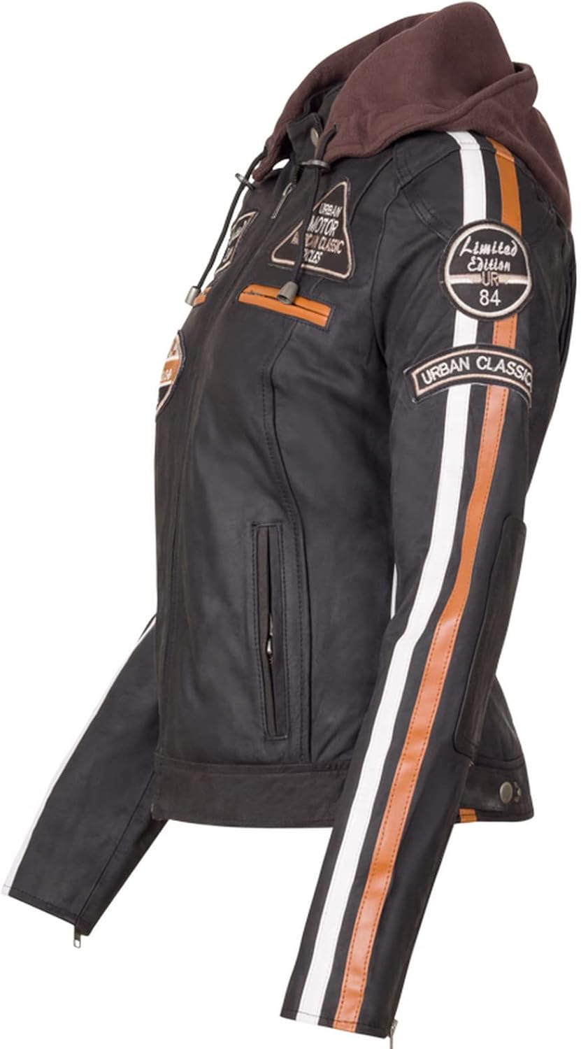 URBAN 5884 Motorradjacke Damen Mit Protektoren, Damenjacke aus Lammleder, Protektoren für Rücken, Sc