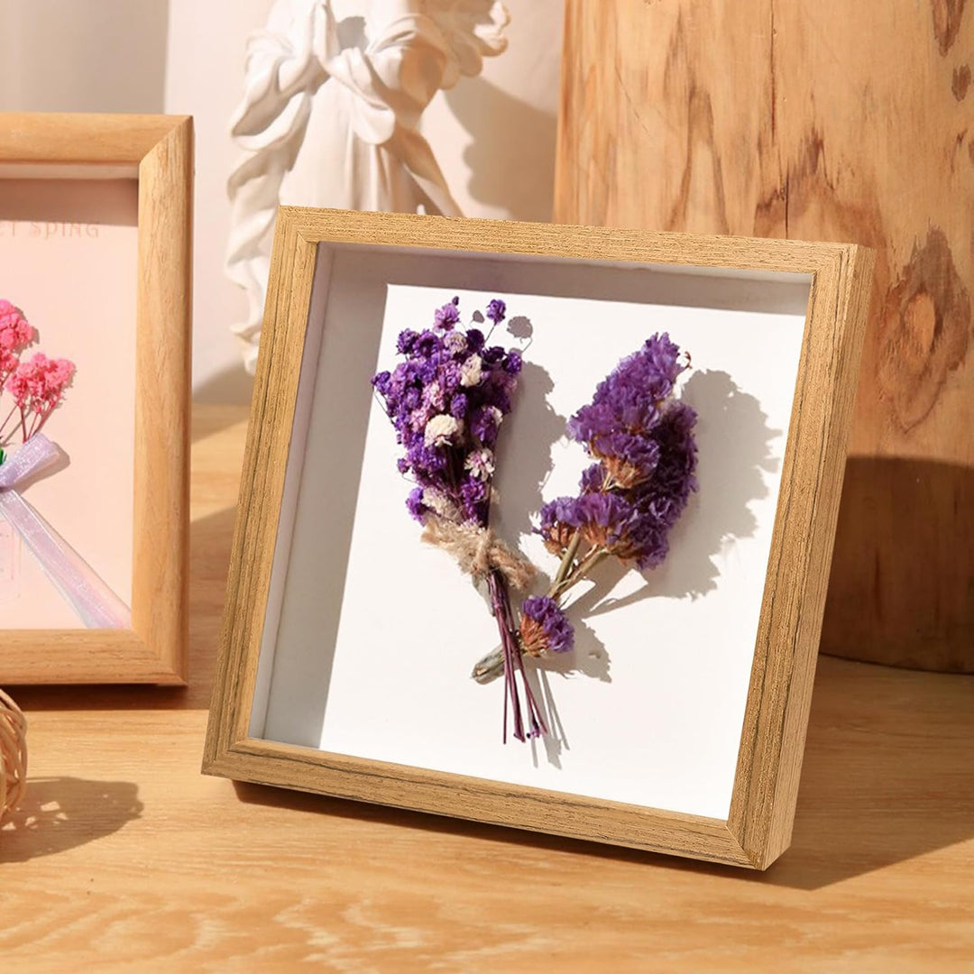 3D Dunkles Holz Bilderrahmen quadratisch 20x20cm Objektrahmen 2er-Pack Schattenbox Fotorahmen Herges