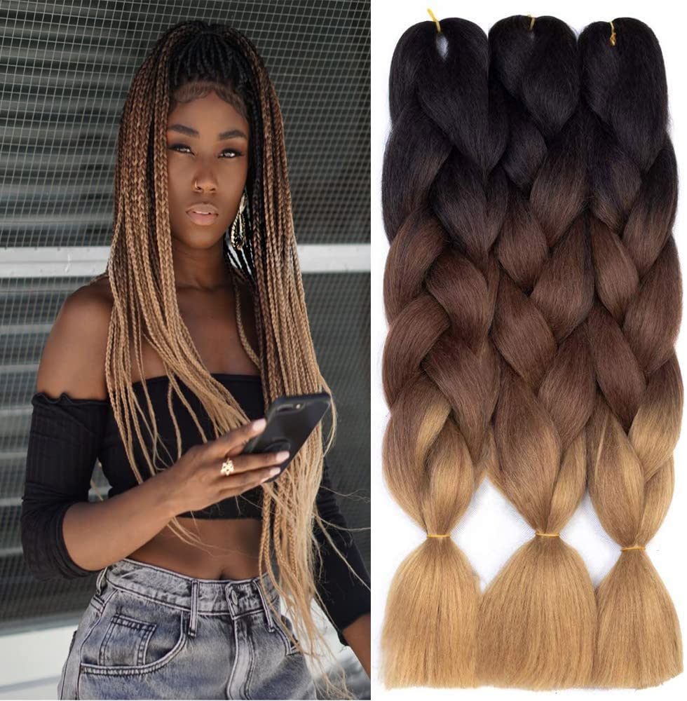 FanYu 3packs Ombre Braiding Hair Extensions Kanekalon Jumbo Braiding Hair Extensions 24 Zoll Braidin