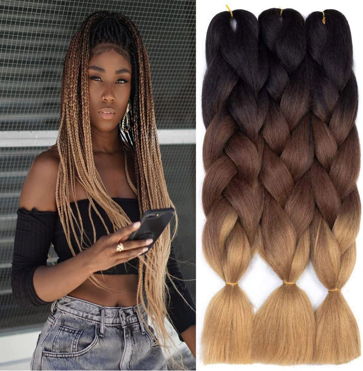 FanYu 3packs Ombre Braiding Hair Extensions Kanekalon Jumbo Braiding Hair Extensions 24 Zoll Braidin