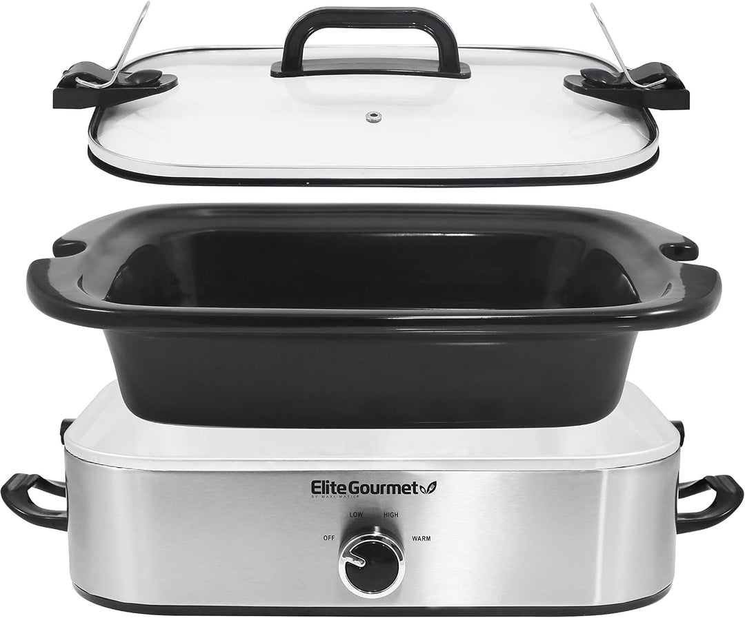 Elite Gourmet MST-5240SS Crock Slow Cooker, verschliessbarer Deckel, einstellbare Temperatur, warm h