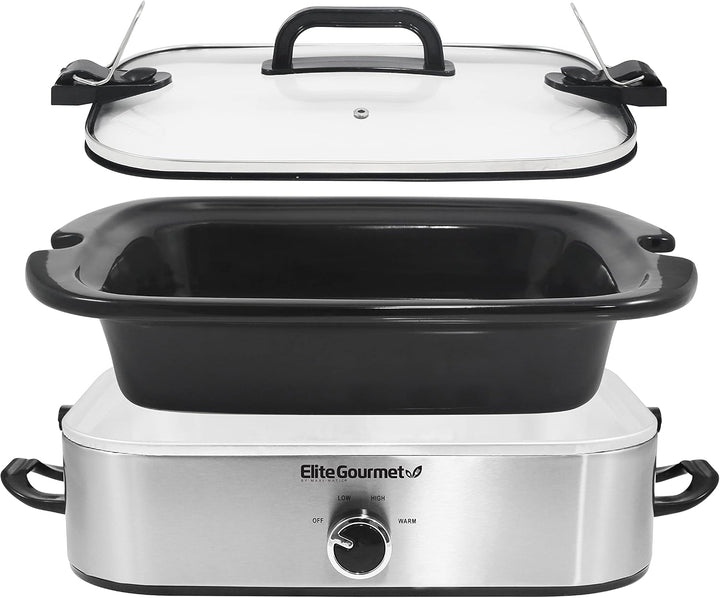Elite Gourmet MST-5240SS Crock Slow Cooker, verschliessbarer Deckel, einstellbare Temperatur, warm h