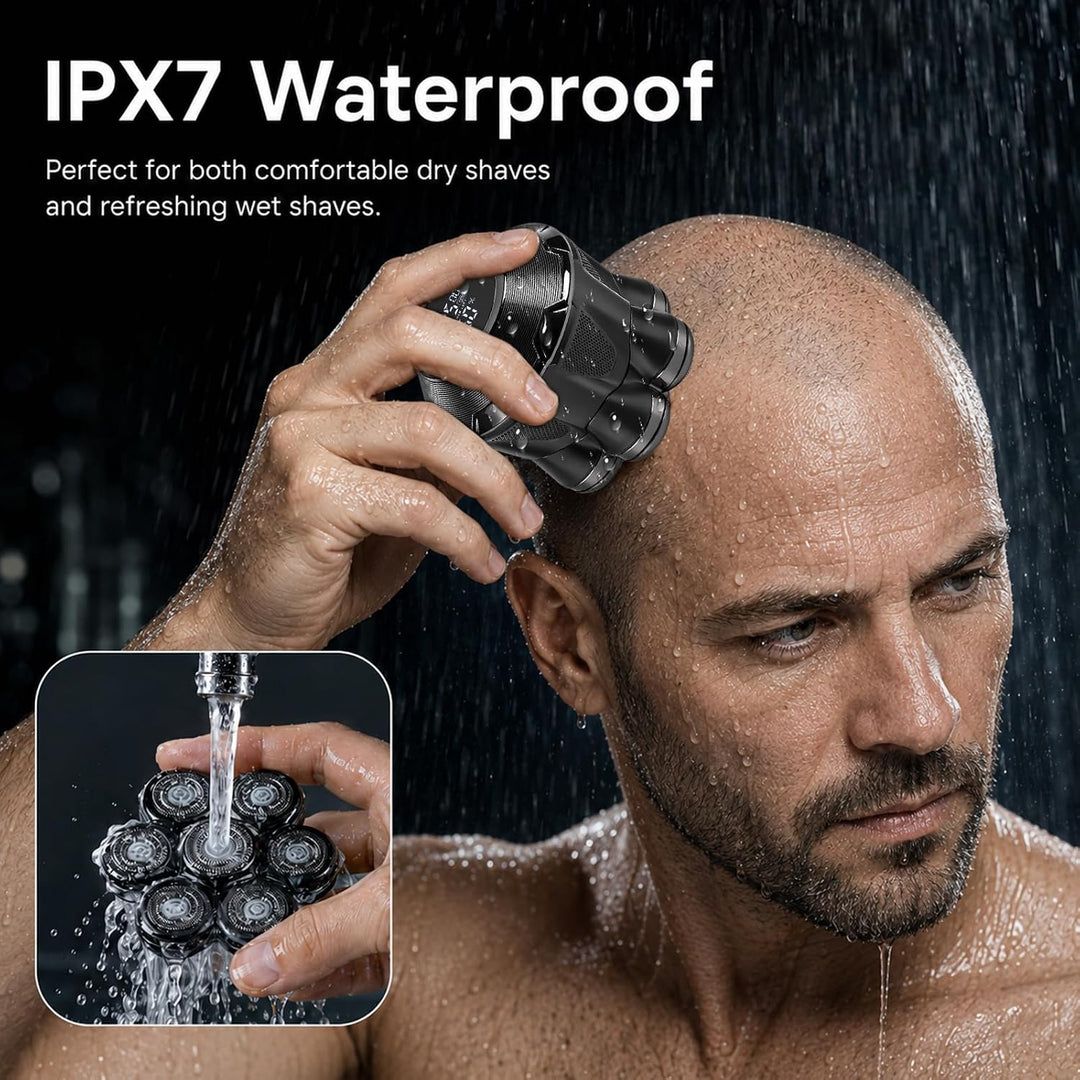 Glatzen Rasierer Herren IPX7 Wasserdicht Kopfrasierer Glatze Akku 120Min