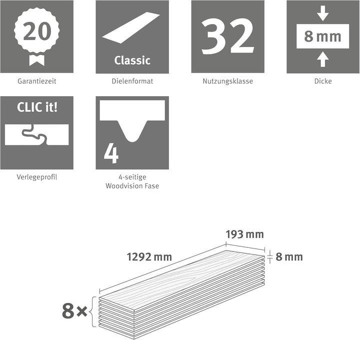 EGGER NatureSense Laminat EL2096 Elva Eiche honig 1292x193x8mm (1,995m²)