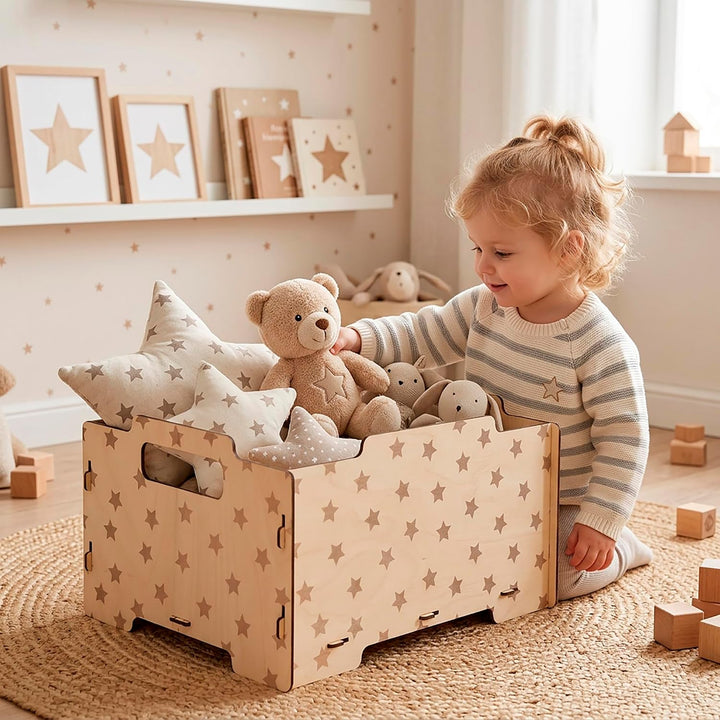 Dalber Spielzeugkiste Kinder Holz 2er-Set Sterne Grau