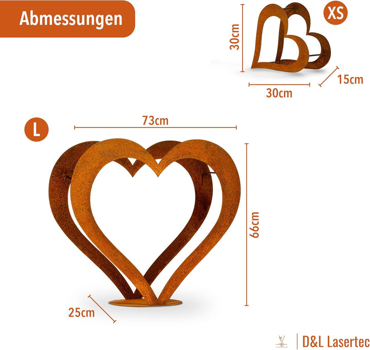 D&amp;L Lasertec Herz aus Metall, Holz Regal, Rost, Edelrost, Holzregal Garten, Terrasse - Deko L+XS