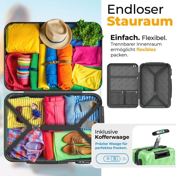 KESSER® Reisekoffer Set 4-teilig | Kofferset ABS Hartschalenkoffer mit Zahlenschloss, Kofferwaage &amp;