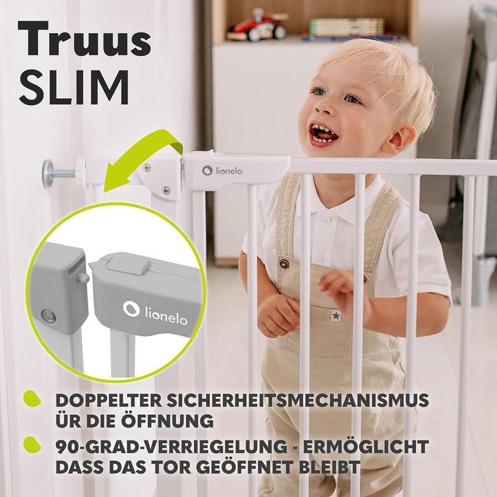 LIONELO Truus Slim Kinderschutzgitter Sicherheit ohne Bohren, Doppeltes Sicherheitssystem, Verstellb