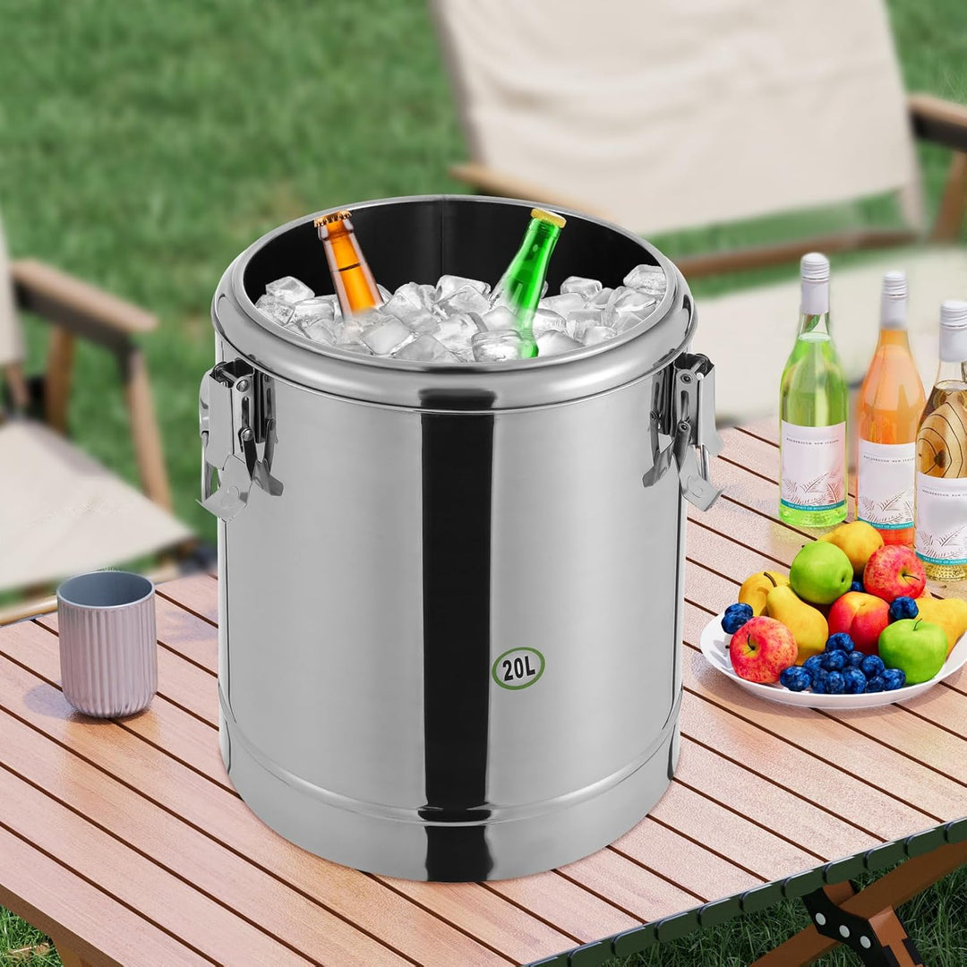 Thermobehälter 20L Edelstahl isolierter Eimer mit Deckel, Warmhaltebehälter für Essen 12h heiss &amp; ka