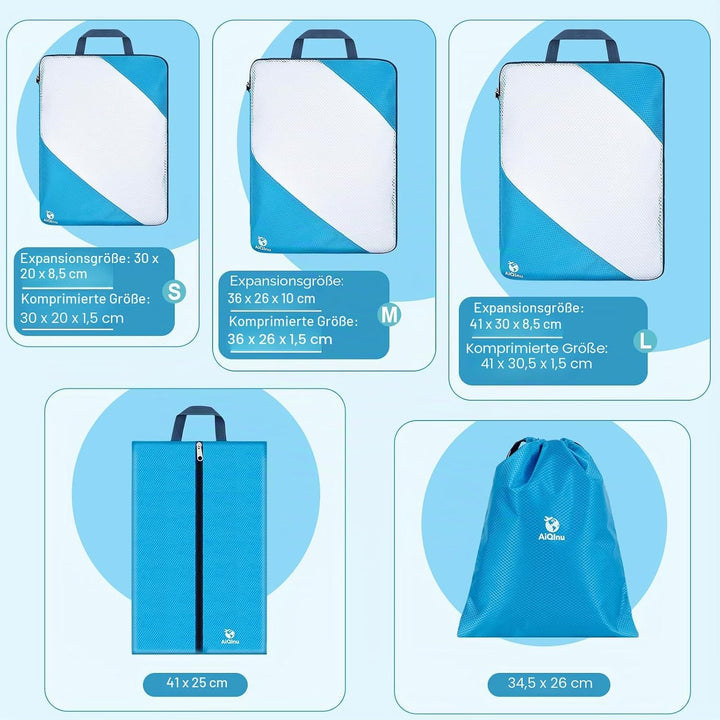 AiQInu Packing Cubes Compression, 5 Stück Packtaschen Kompression Koffer Organizer Set mit Wäschebeu