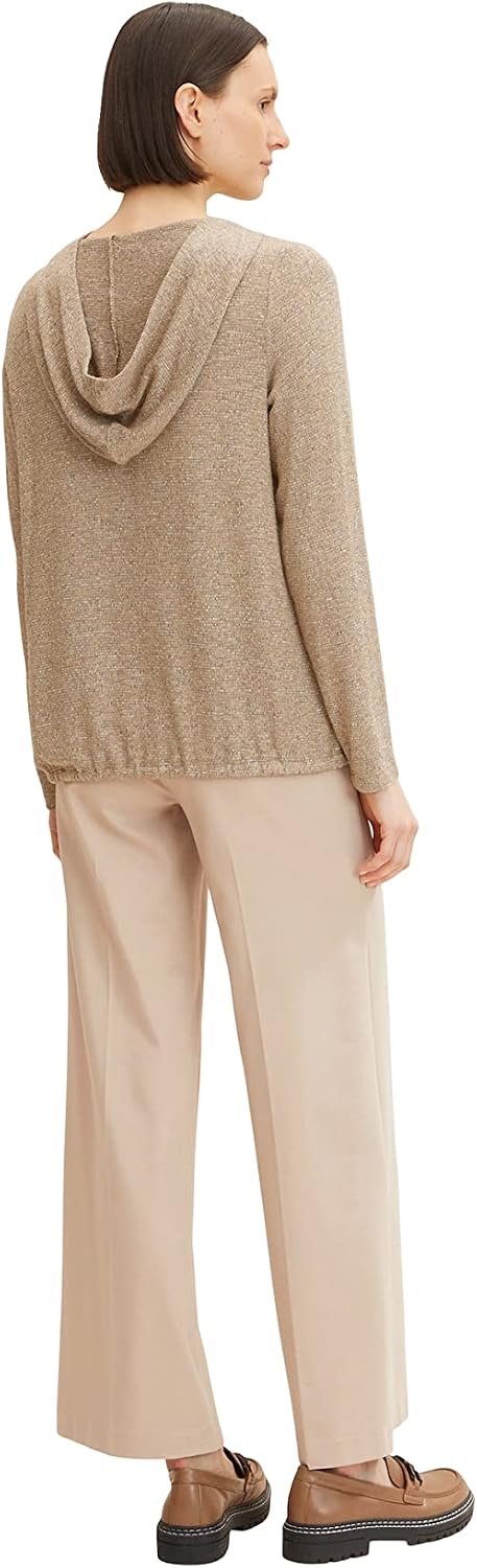 TOM TAILOR Damen Langarmshirt mit Kapuze S 30263 - Soft Light Camel Melange, S 30263 - Soft Light Ca