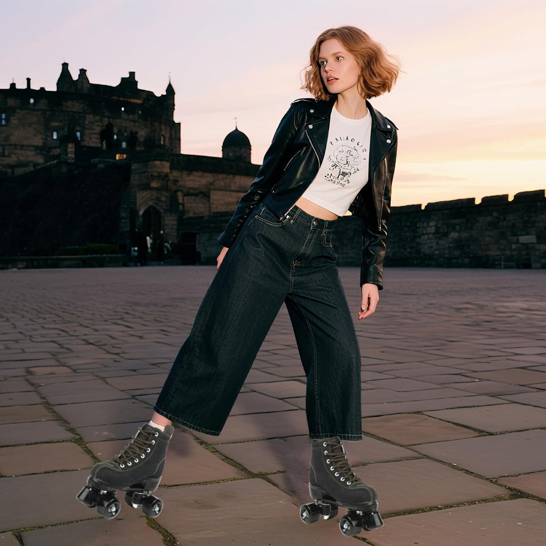 wilverz Rollschuhe Doppelreihige Rollschuhe Verstellbare Vierrad-Rollschuhe für den Aussenbereich, G