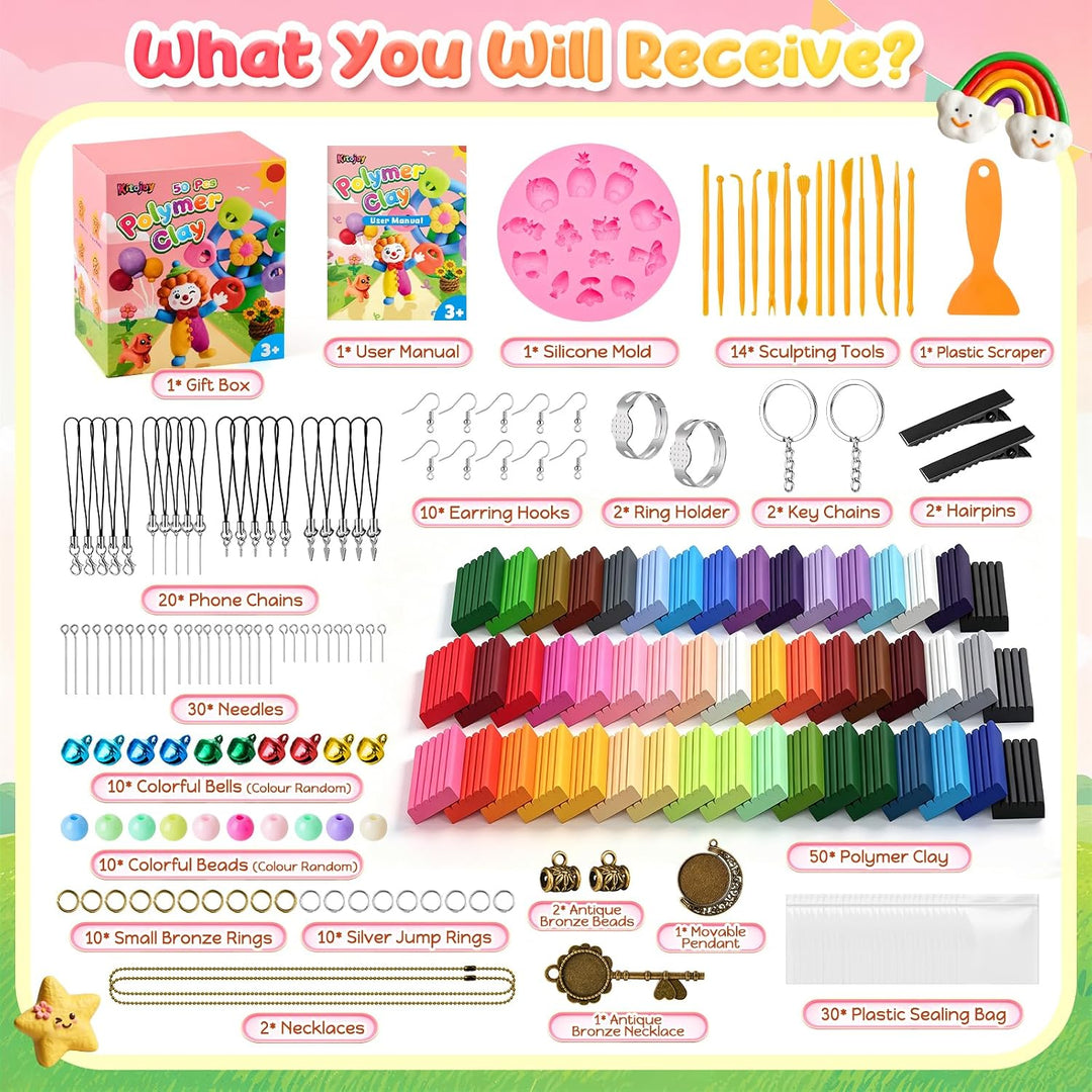 50 Stück Polymer Clay Set, 25g Knete Set mit 15 Werkzeug &amp; Zubehör