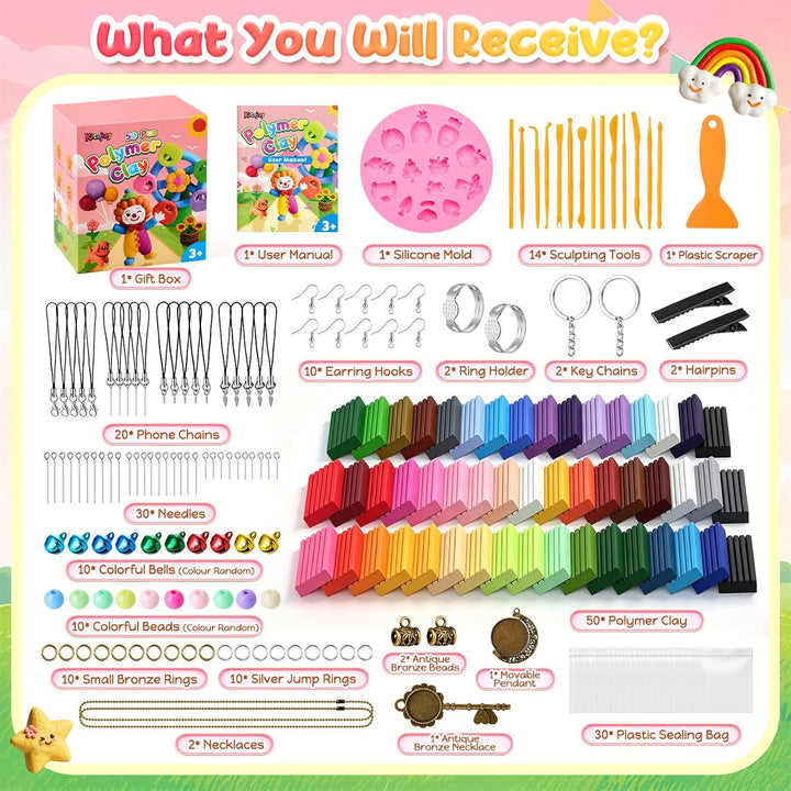 50 Stück Polymer Clay Set, 25g Knete Set mit 15 Werkzeug &amp; Zubehör
