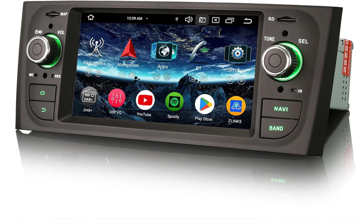 Erisin 8-Kern 4GB+64GB Android 14 Autoradio mit GPS Navi für FIAT Grande Punto FIAT Linea Unterstütz