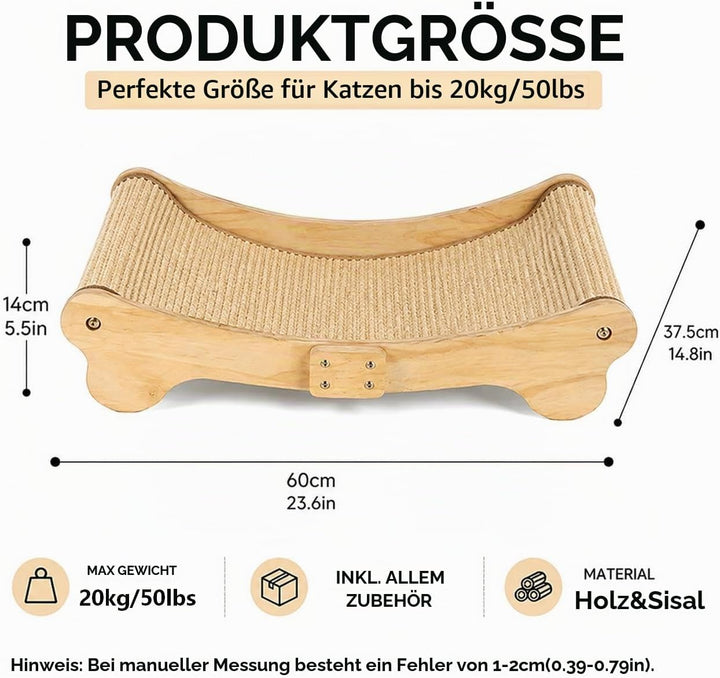 Sisal Kratzbrett Katze, Gross Kratzpappe für Katzen, 60x37.5x14cm