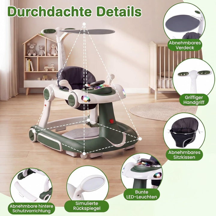 FANTASK 7 in 1 Lauflernhilfe mit abnehmbarem Verdeck, Lauflernwagen höhenverstellbar mit Spielboard,