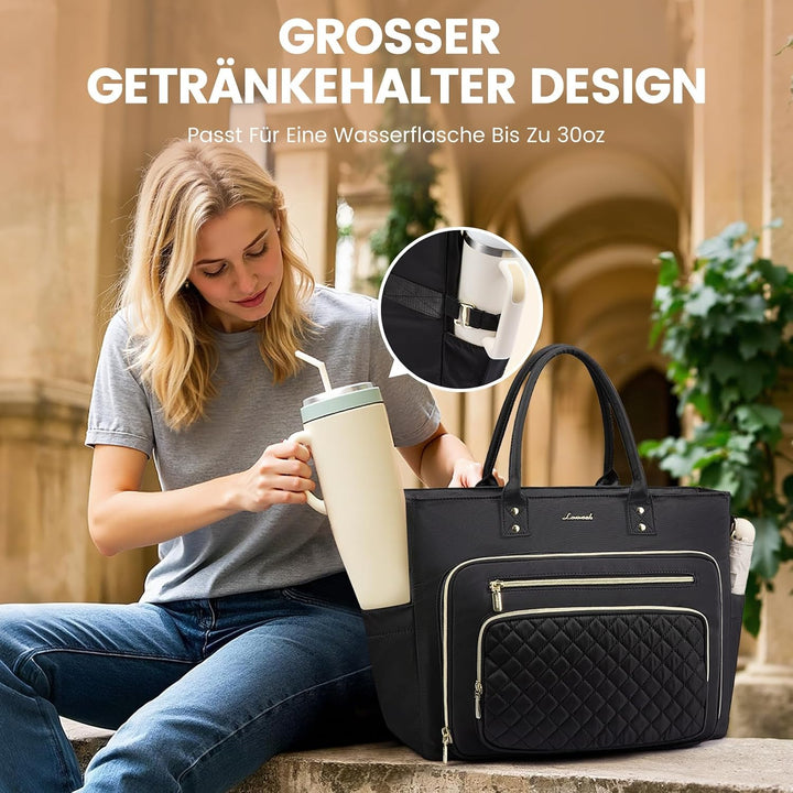 LOVEVOOK Lehrertasche Damen Gross, 15.6 Zoll Laptoptasche Arbeitstasche Schwarz 15,6 Zoll, Schwarz 1