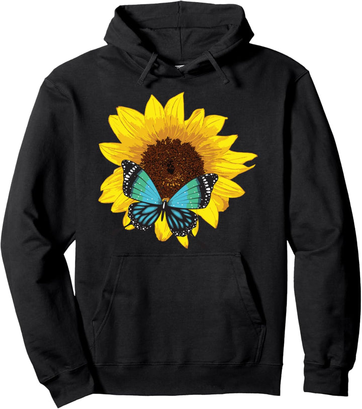 Summer Sunflower Plant Butterfly Flower Lovers Gift Pullover Hoodie