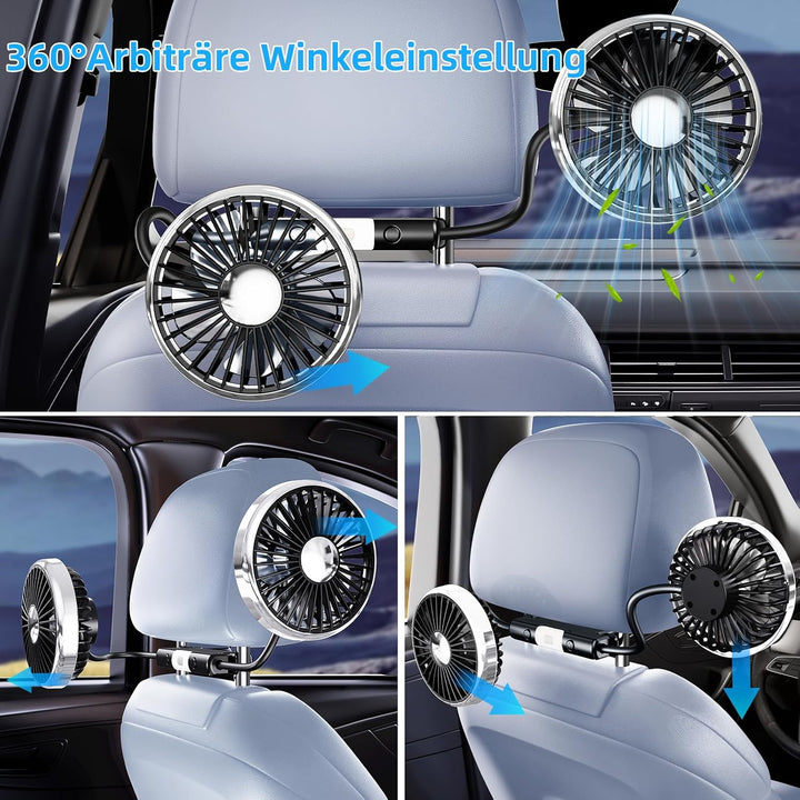 USB Ventilator Auto,11,5-16,5 cm Kopfstütze Lüfter 360° Verstellbar Flexibler Schlauch,Doppelkopf Mi