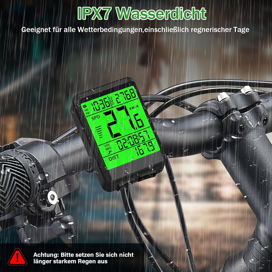 Fahrradcomputer Kabellos,IPX7 Wasserdicht Fahrrad Tacho mit Hintergrundbeleuchtetes Display,Fahrradt