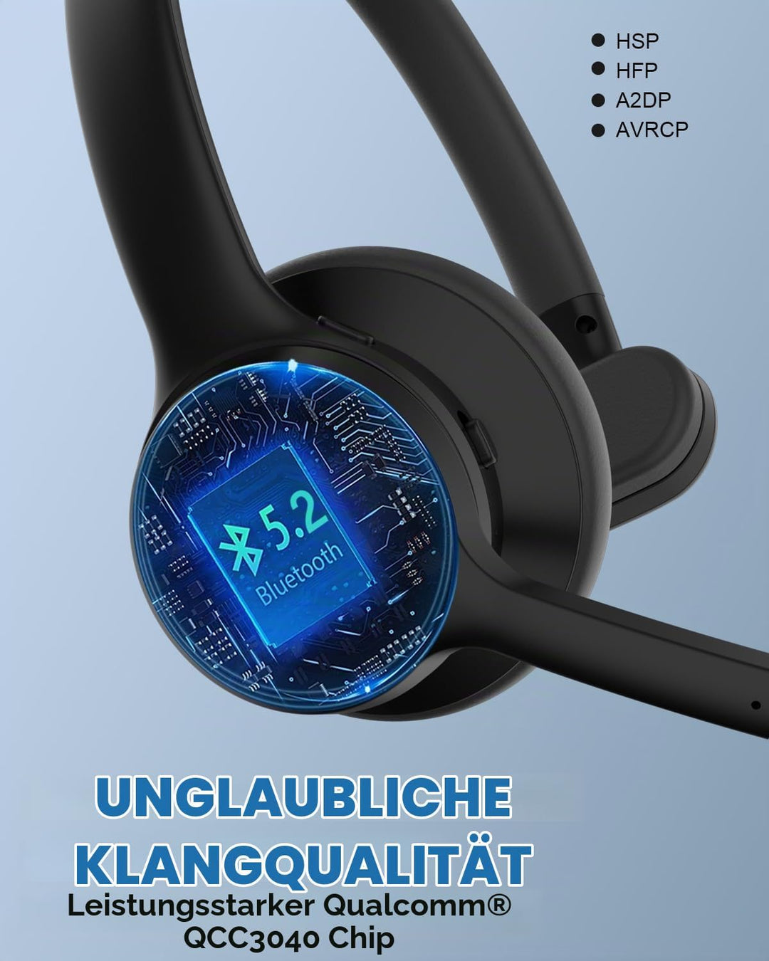 ANSTEN Bluetooth Headset mit Mikrofon | Wireless Headset mit Geräuschunterdrückung, 30 Stunden Anruf