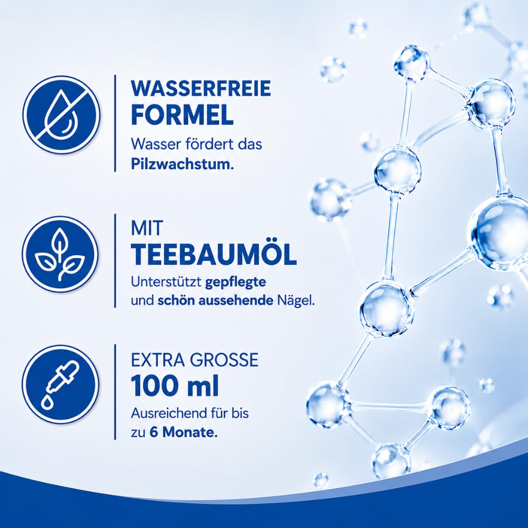 Kosmetische Nagelpilz Pflege – 100 ml Nagelöl - Schnell &amp; Intensiv – Wasserfreie Formel mit Teebaumö
