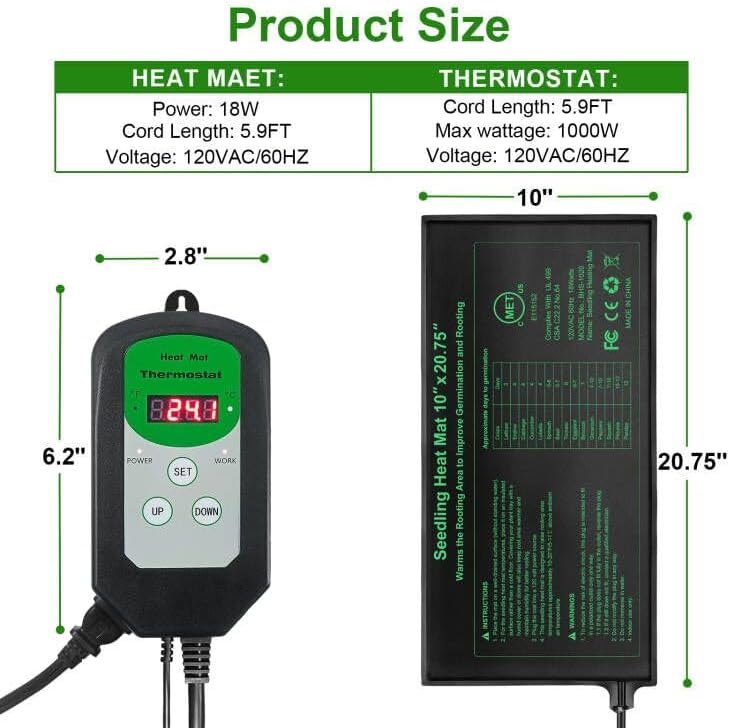 Sämling-Heizmatte und digitales Thermostat-Kombi-Set, MET-zertifizierte Pflanzen, Heizmatte, warme H