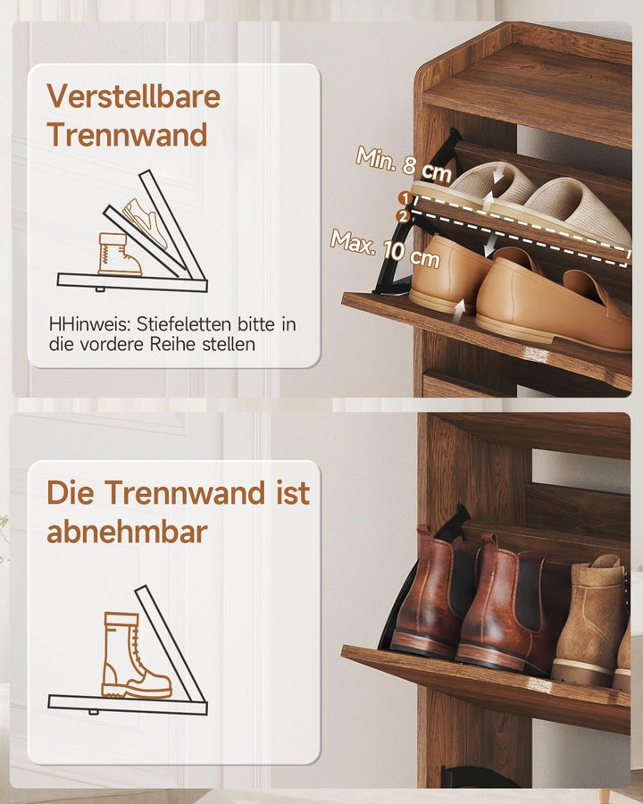 HAUSPROFI Schuhschrank schmal mit Sitzbank, platzsparender Schuhkipper Braun, Braun