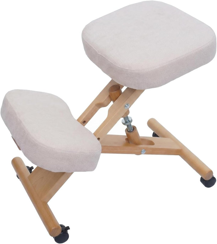 Mendler Kniestuhl HWC-Q46, Sitz-/Kniehocker höhenverstellbar Rollen Stoff/Textil (200g/m²) Holz - Cr
