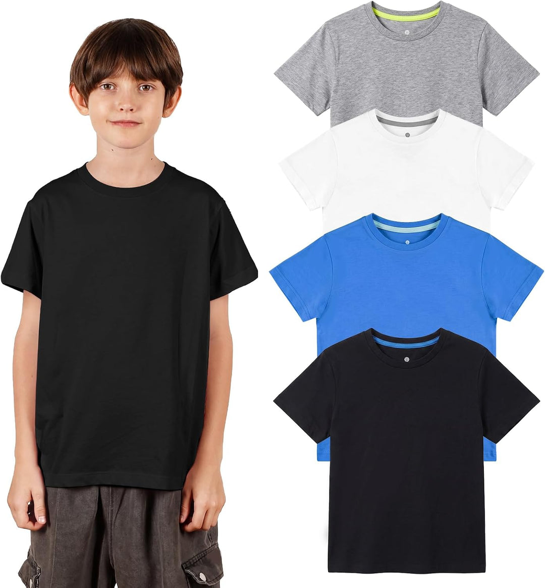 LAPASA Kinder T Shirt 100% Baumwolle 4er Pack Unisex 3-13 Jahre/ 95-165 Jungen Jungs Sport Tshirt K0