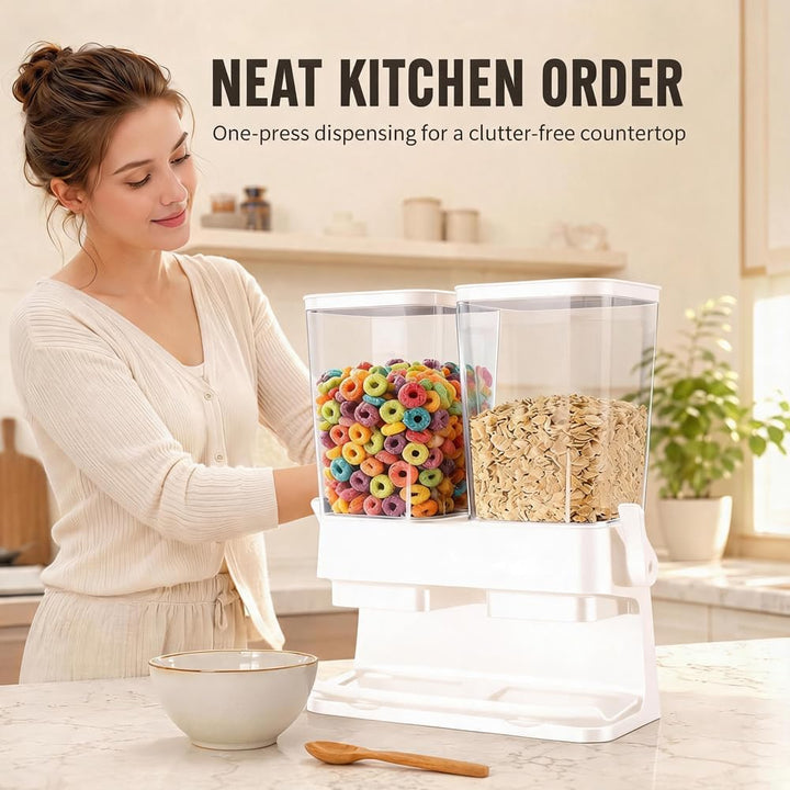 CEWEOM Cereal Dispenser, Pack of 2, Double 3L Airtight Cereal Storage Box for Organising the Kitchen