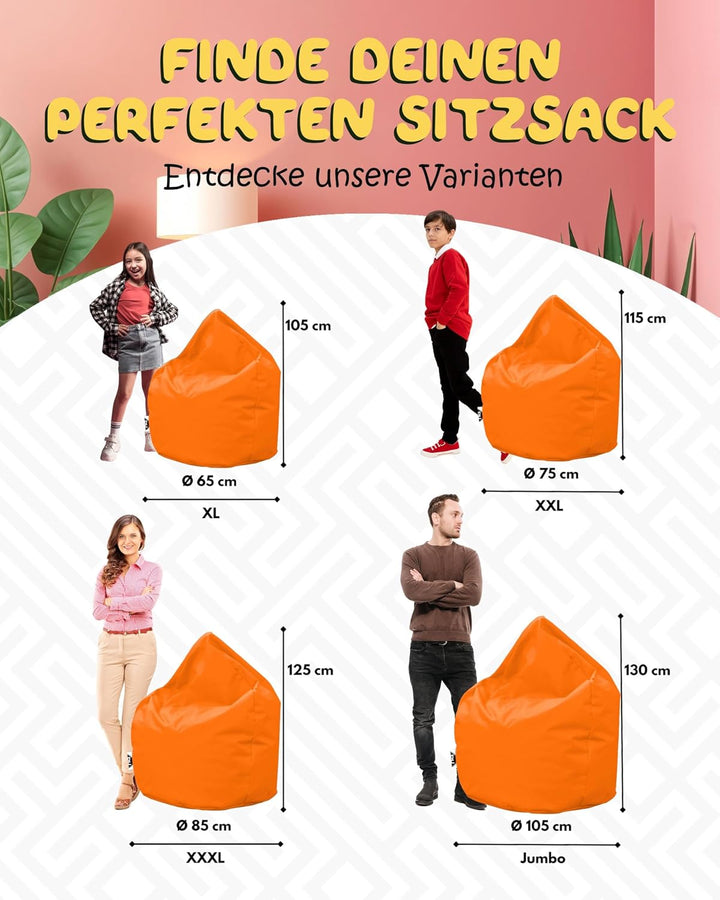 PATCH HOME Patchhome Sitzsack Tropfenform mit Reissverschluss Nachfüllbar - für In &amp; Outdoor - mit S