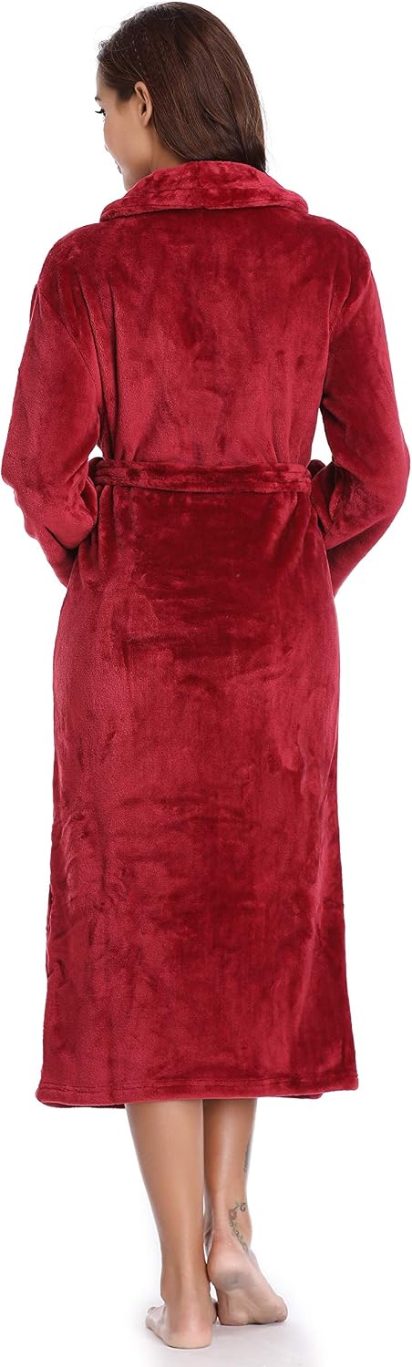 Vlazom Winter Bademantel weicher Flanell Bademantel Damen Saunamantel mit Kapuze Flauschiger Morgenm