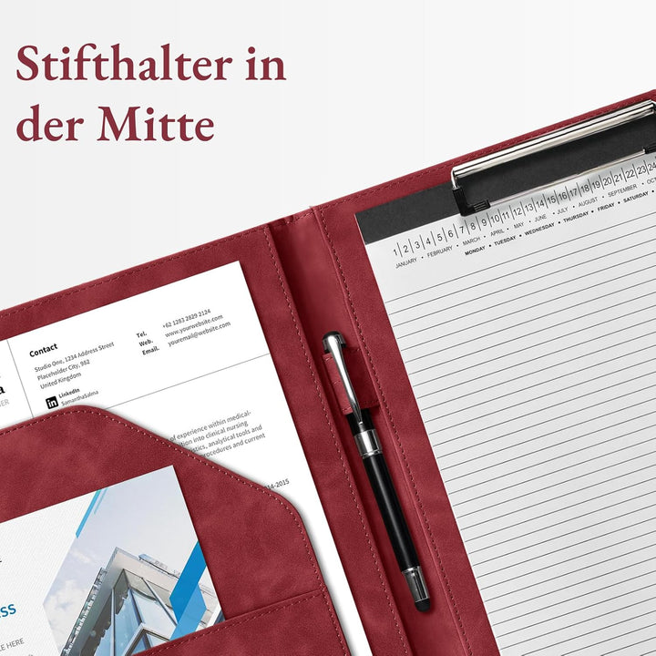 Mymazn Klemmbrett A4 mit Deckel, Mappe A4 Schreibmappe Klemmbrettmappe, PU-Leder Konferenzmappe mit