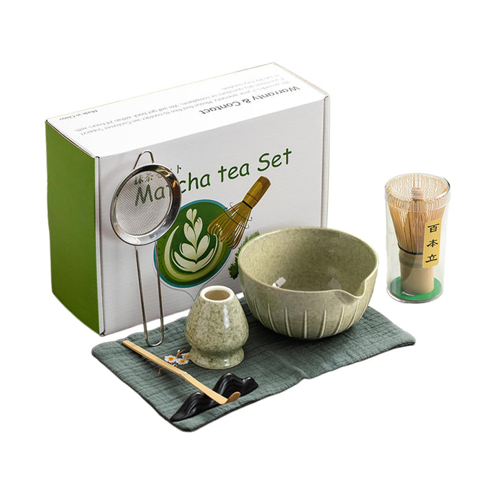 Matcha Tee Zubehör Set 7-teilig - Bambusbesen, Schale, Sieb, Löffel