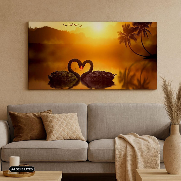 Wandbilder Dekoration Wohnzimmer Schwan Wasser Paar Panorama Bilder auf Leinwand 120x50cm Leinwandbi