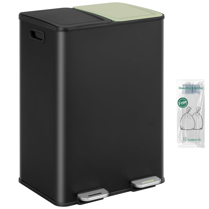 Hzuaneri Mülleimer Küche, 2 x 30 L, Mülltrennsystem 2 Fächer, Mülleimer mit Farbigem Soft-Close-Deck
