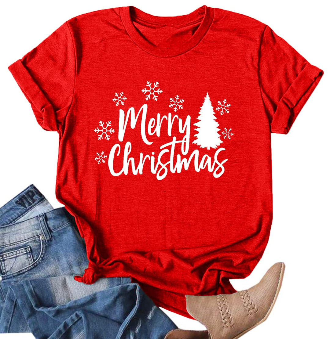 Weihnachtsbaum T-Shirt Für Damen Merry Christmas Bedruckte T-Shirts Kurzarm Holiday Tshirt Oberteile