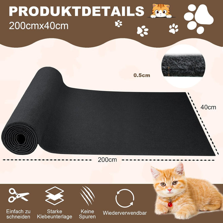 40 x 200cm Kratzmatte Selbstklebend Katze, DIY Trimmbare Kratzschutz Sofa Katze, Kratzbretter Kratzw