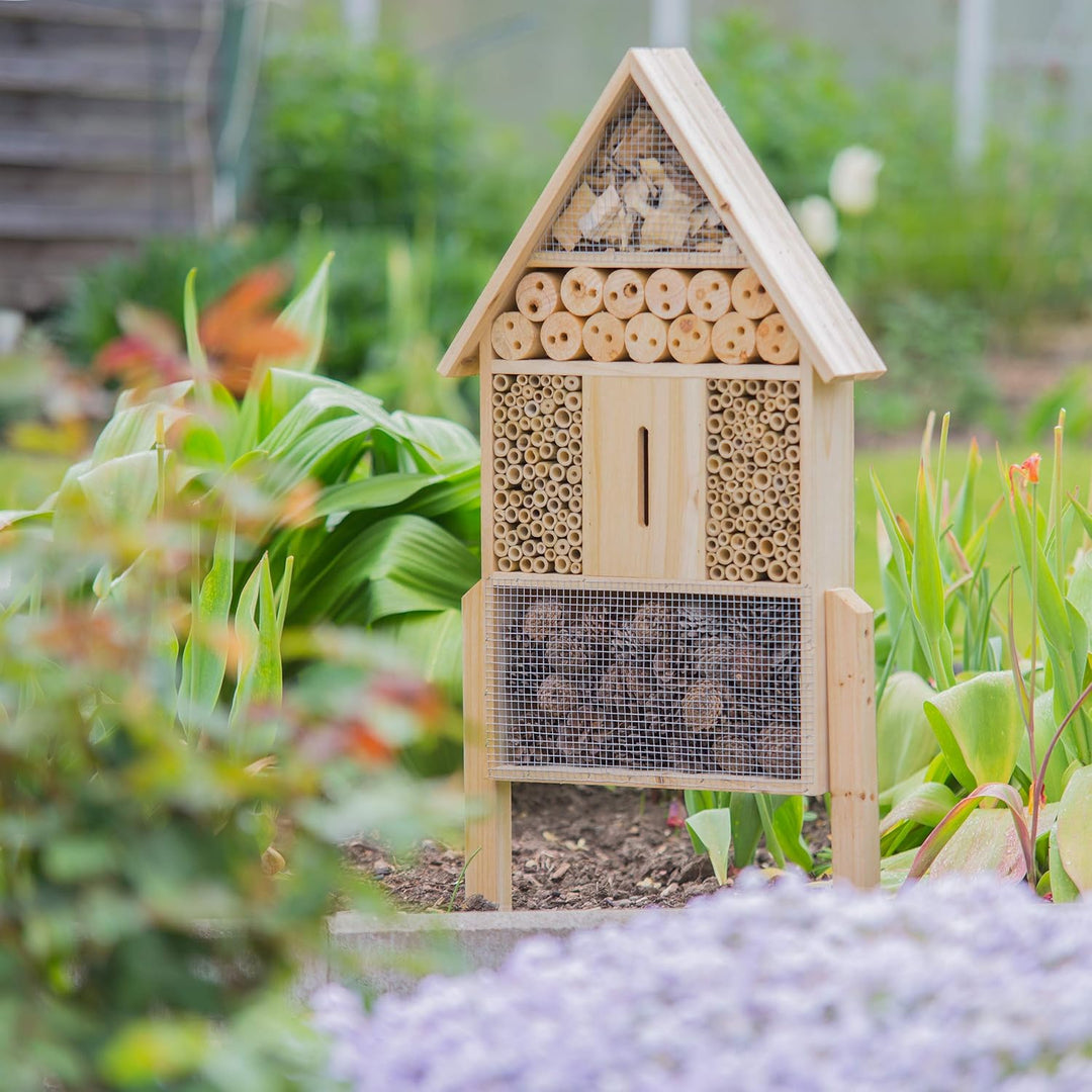 Relaxdays Insektenhotel L stehend, Nisthilfe für Bienen &amp; Insektenhotel 50 cm gross, Zum Aufhängen,