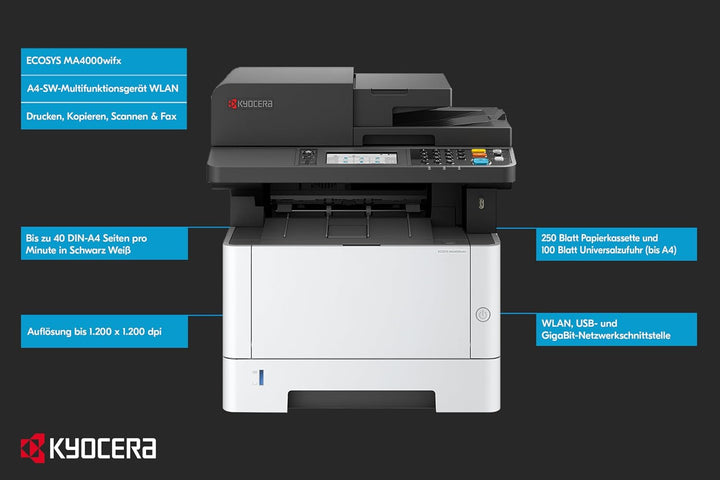 Kyocera Ecosys MA4000wifx/Plus Laserdrucker Multifunktionsgerät. WLAN multifunktionsdrucker. Drucker