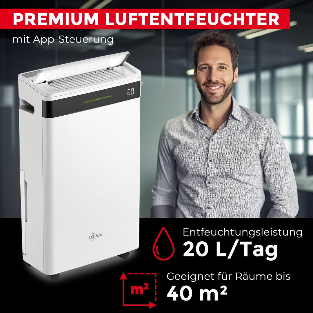 alfda AEF2000W Luftentfeuchter 20 L/Tag mit App-Steuerung 20 Liter/Tag + APP-Steuerung, 20 Liter/Tag