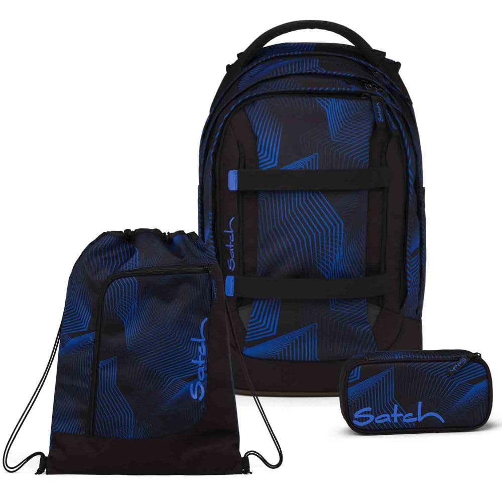 Satch Pack Schulrucksack Set 3tlg. inkl. Schlamperbox und Sportbeutel (Seismic Blue), Seismic Blue