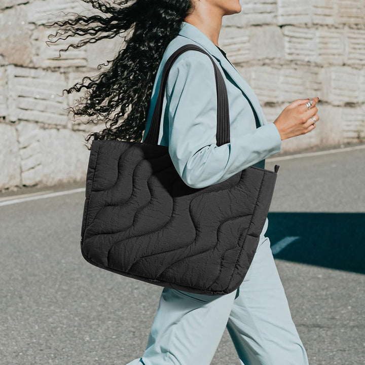 tomtoc Puffer Laptop Tragetasche für Damen, 13,5L Tote Bag für 15-16 Zoll Macbook, Leichte Schultert